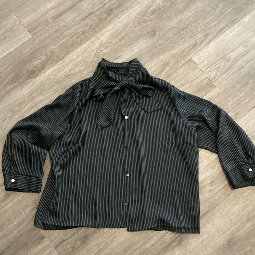 Black White Striped Blouse XL